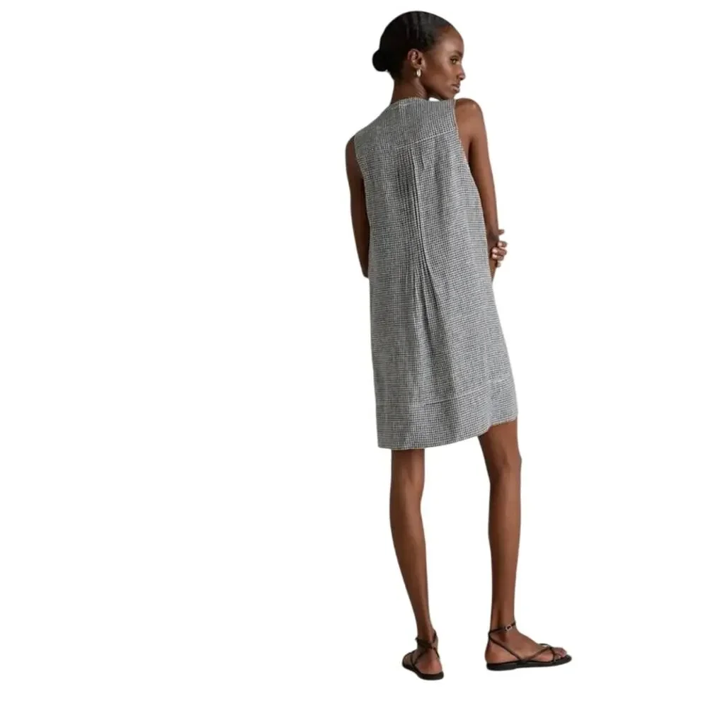 Quince Sleeveless Gingham Swing Dress 100% Linen - Picture 2 of 7